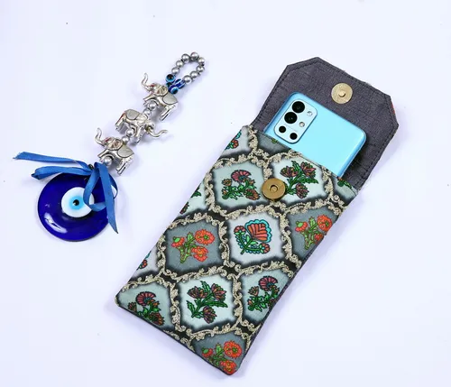 Mobile phone pouch with waist clip in cotton fabric